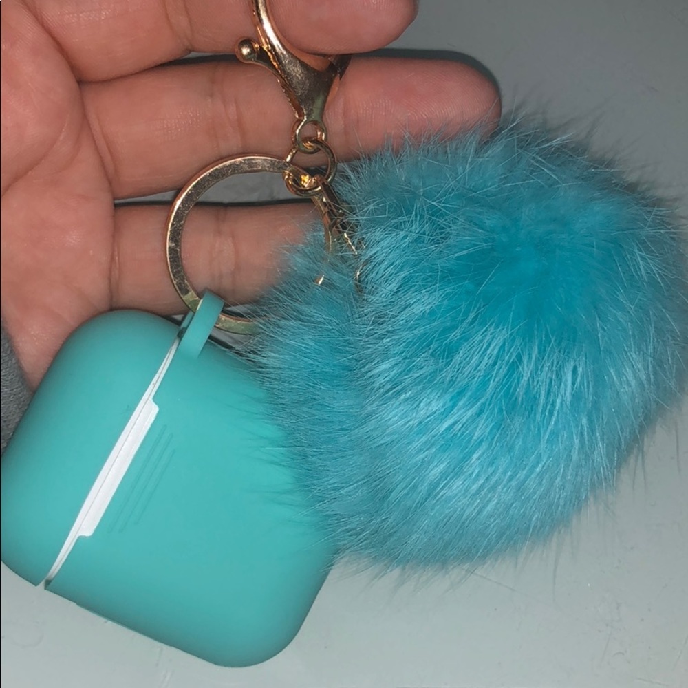 cute pompom airpods case keychain